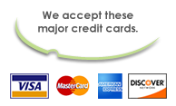 We accept major credit cards Visa, Mastercard, Amex, and discover logos